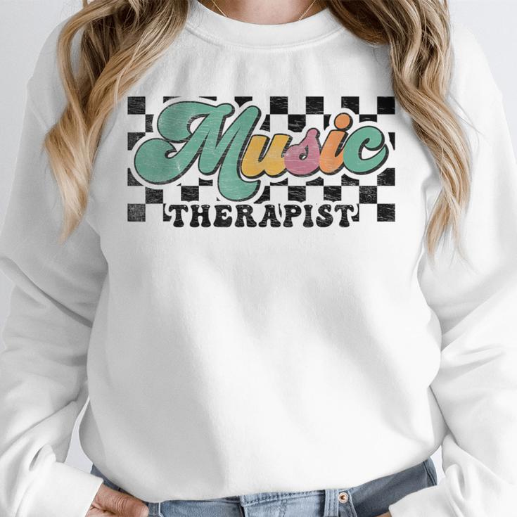 Retro Checkered Music Therapist Squad Music Therapy Teacher For Men Women Unisex Sweatshirt, novelty gifts, funny gifts