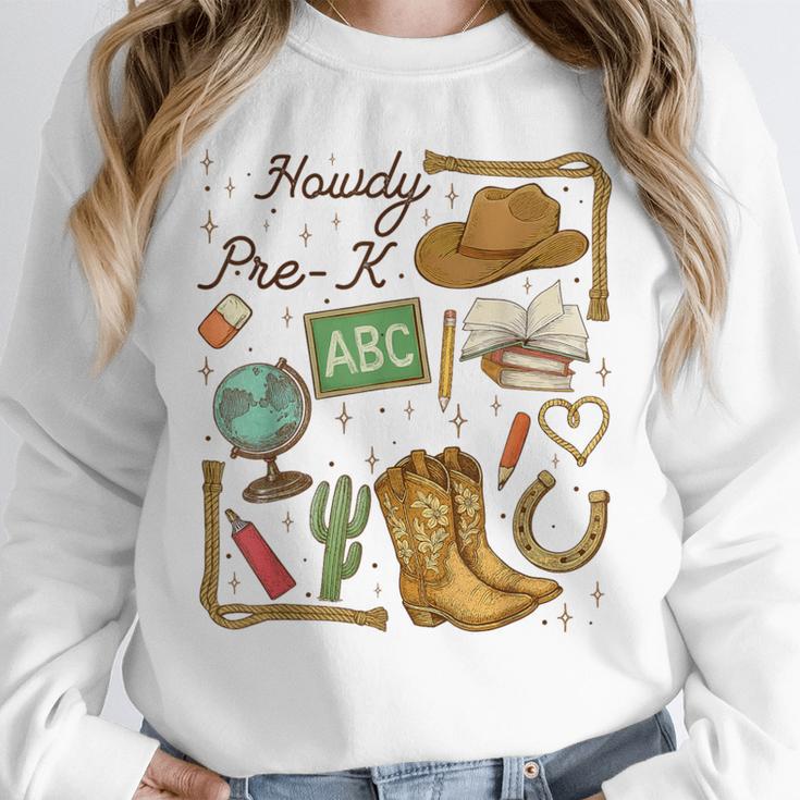 Retro Howdy Pre-K Back To School Western Teacher Unisex Sweatshirt, novelty gifts, funny gifts