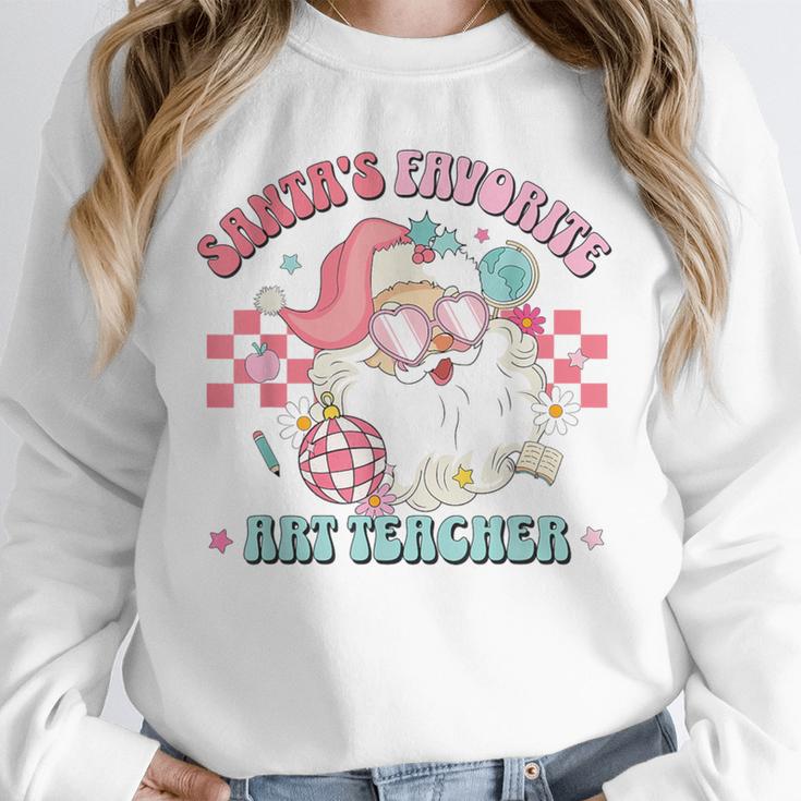 Retro Pink Christmas Santa's Favorite Art Teacher Artist Unisex Sweatshirt, novelty gifts, funny gifts