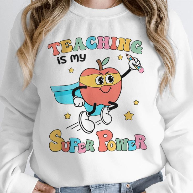 Retro Teaching Is My Superpower Apple Teacher Appreciation Unisex Sweatshirt, novelty gifts, funny gifts Retro Teaching Is My Superpower Apple Teacher Appreciation Unisex Sweatshirt, novelty gifts, funny gifts