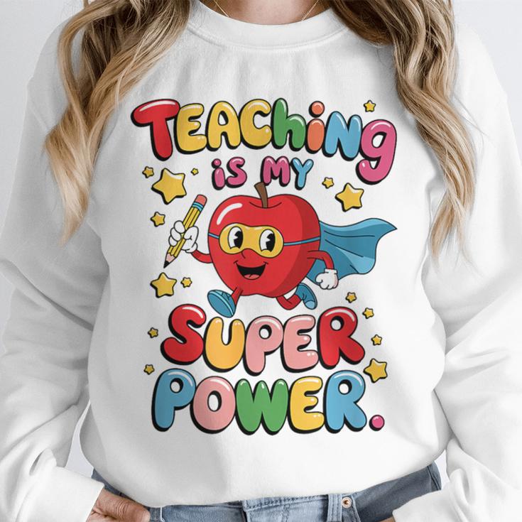 Retro Teaching Is My Superpower Apple Teacher Appreciation Unisex Sweatshirt, novelty gifts, funny gifts