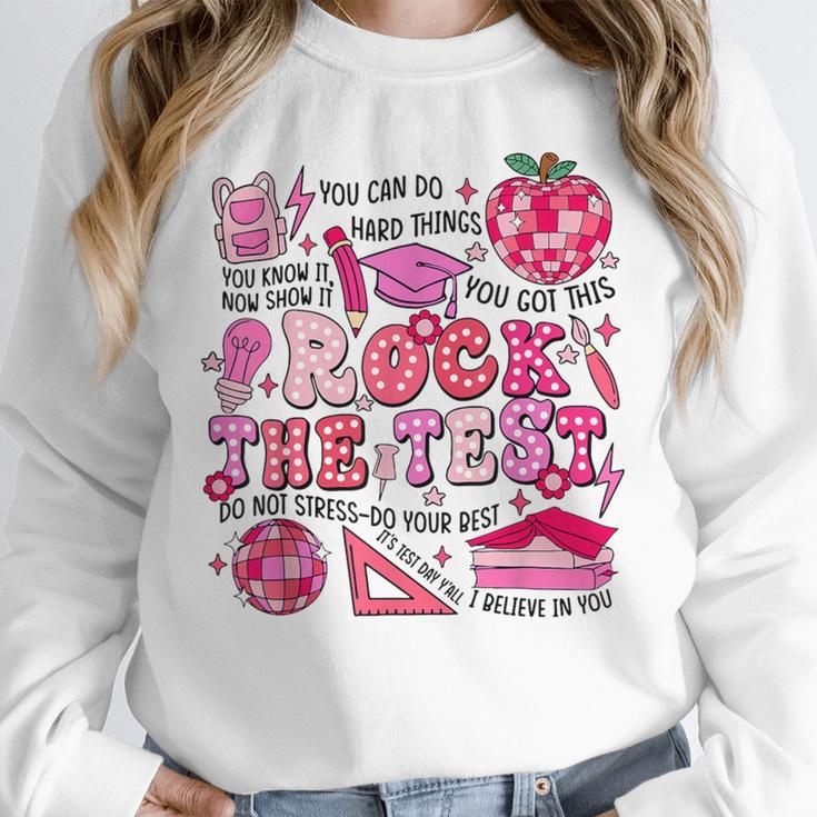 Rock The Test Testing Day Don't Stress Do Your Best Teacher For Men Women Girls Kids Unisex Sweatshirt, novelty gifts, funny gifts