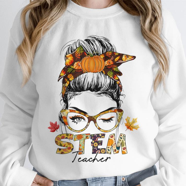 STEM Teacher Messy Bun Fall Vibes Autumn Thanksgiving Men Women Unisex Sweatshirt, novelty gifts, funny gifts STEM Teacher Messy Bun Fall Vibes Autumn Thanksgiving Men Women Unisex Sweatshirt, novelty gifts, funny gifts