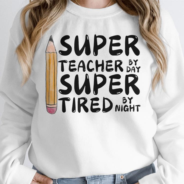 Super Teacher By Day Super Tired By Night Back To School Unisex Sweatshirt, novelty gifts, funny gifts Super Teacher By Day Super Tired By Night Back To School Unisex Sweatshirt, novelty gifts, funny gifts