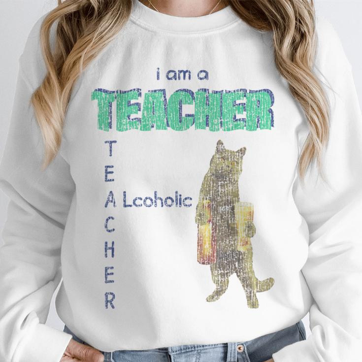 I Am A Teacher Alcoholic Cat Beer Feline Men Women Unisex Sweatshirt, novelty gifts, funny gifts