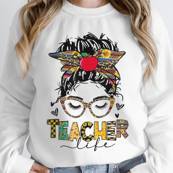 Teacher Life Messy Bun Glasses Leopard Sunflower Unisex Sweatshirt, novelty gifts, funny gifts Teacher Life Messy Bun Glasses Leopard Sunflower Unisex Sweatshirt, novelty gifts, funny gifts