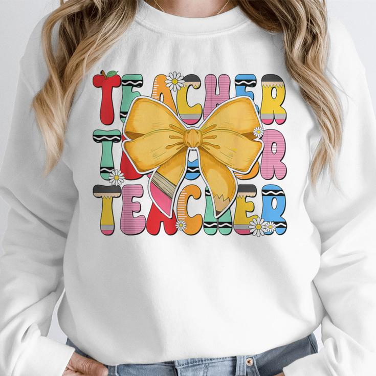 Teacher Pencil Coquette Bow Back To School Teacher Unisex Sweatshirt, novelty gifts, funny gifts Teacher Pencil Coquette Bow Back To School Teacher Unisex Sweatshirt, novelty gifts, funny gifts
