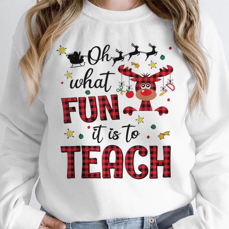 Teachers Oh What Fun It Is To Teach Cute Red Plaid Reindeer Unisex Sweatshirt, novelty gifts, funny gifts Teachers Oh What Fun It Is To Teach Cute Red Plaid Reindeer Unisex Sweatshirt, novelty gifts, funny gifts