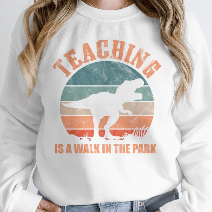Teaching Is A Walk In The Park Teacher T-Rex Retro Unisex Sweatshirt, novelty gifts, funny gifts