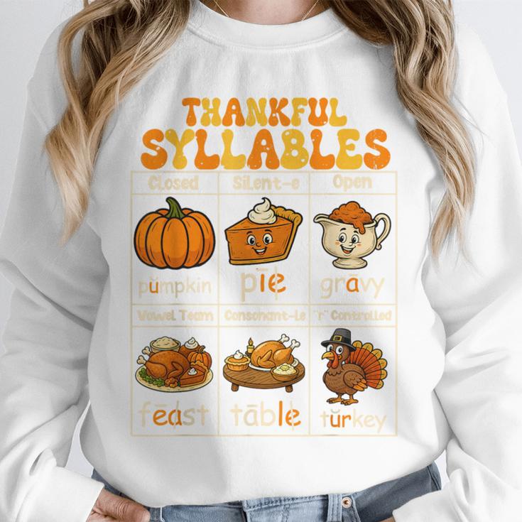 Thankful Syllables Teacher Thanksgiving Educational Kids Unisex Sweatshirt, novelty gifts, funny gifts