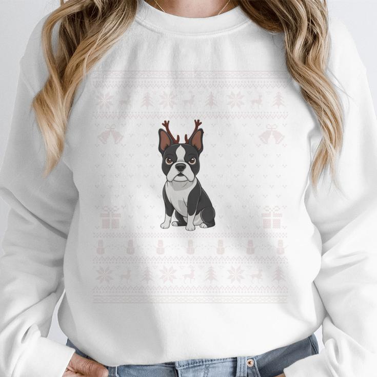 Ugly Xmas Sweater Style Boston Terrier Reindeer Christmas Unisex Sweatshirt, novelty gifts, funny gifts