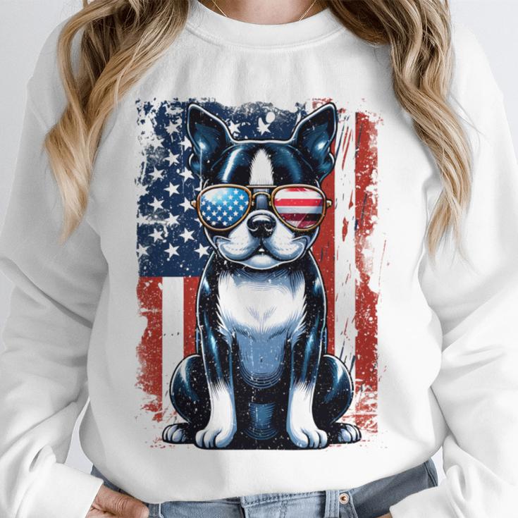 Vintage Boston Terrier Dog American US USA Flag Pets Dogs Unisex Sweatshirt, novelty gifts, funny gifts