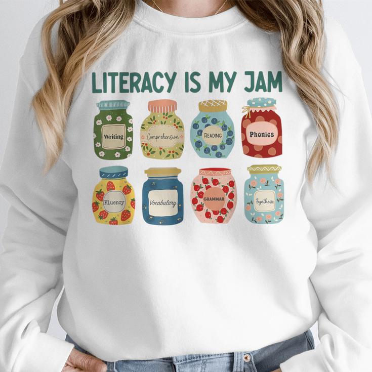 Women Literacy Is My Jam Literacy Teacher Reading Teacher Unisex Sweatshirt, novelty gifts, funny gifts