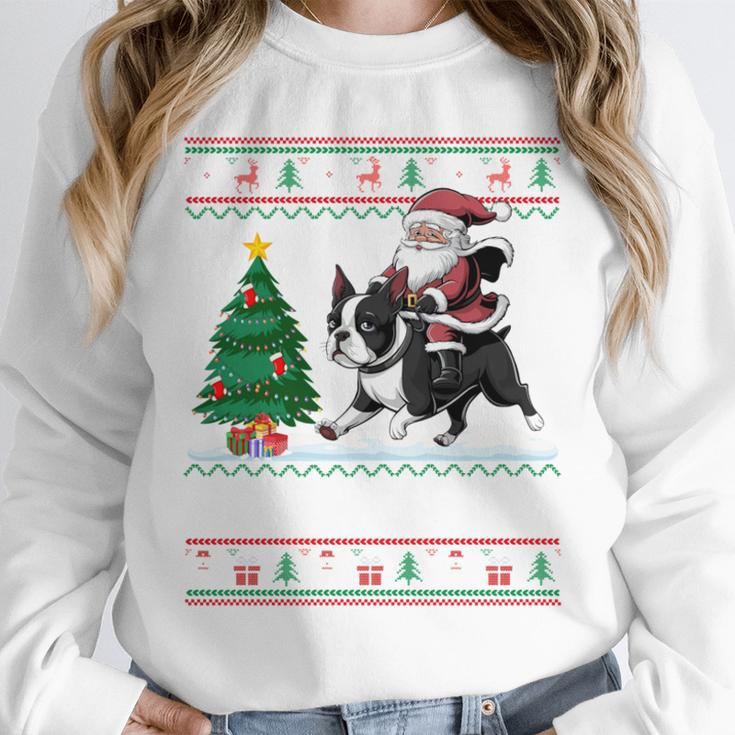 Xmas Tree Lighting Santa Riding Boston Terrier Christmas Unisex Sweatshirt, novelty gifts, funny gifts
