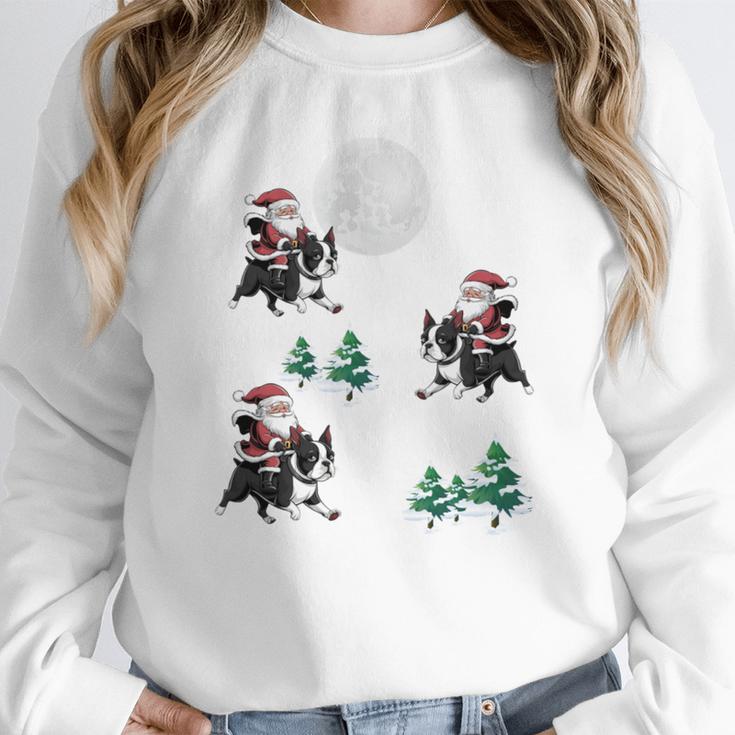 Xmas Tree Santa Riding Boston Terrier Christmas Unisex Sweatshirt, novelty gifts, funny gifts