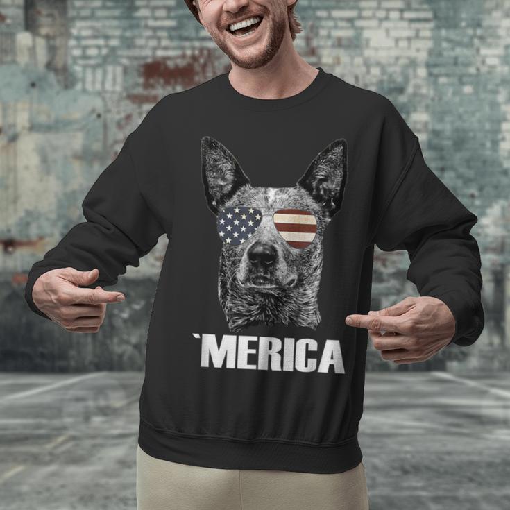 4th July Blue Heeler Dog Merica Patriotic USA Flag Cute Unisex Sweatshirt, gift for family, gift for coworker