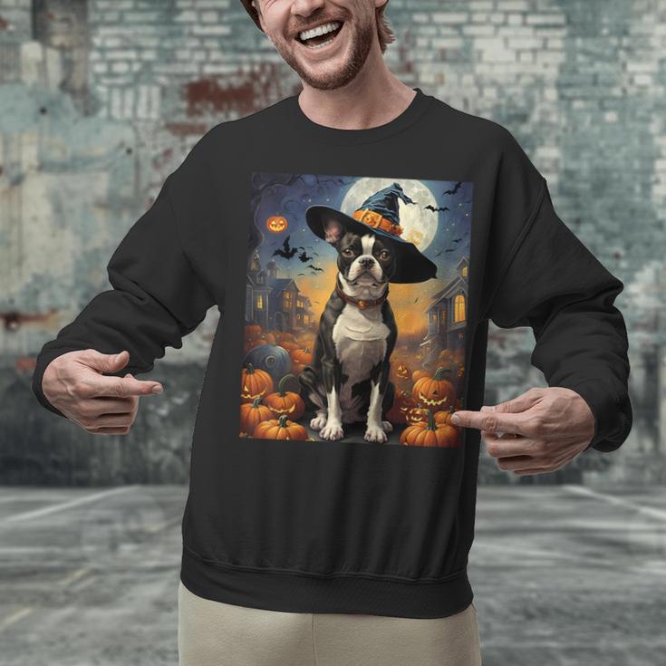 Aesthetic Halloween Boston Terrier Dog Witch Pumpkin For Men Women Kids Unisex Sweatshirt, Boston Terrier Halloween Sweatshirts, gift for family, gift for coworker
