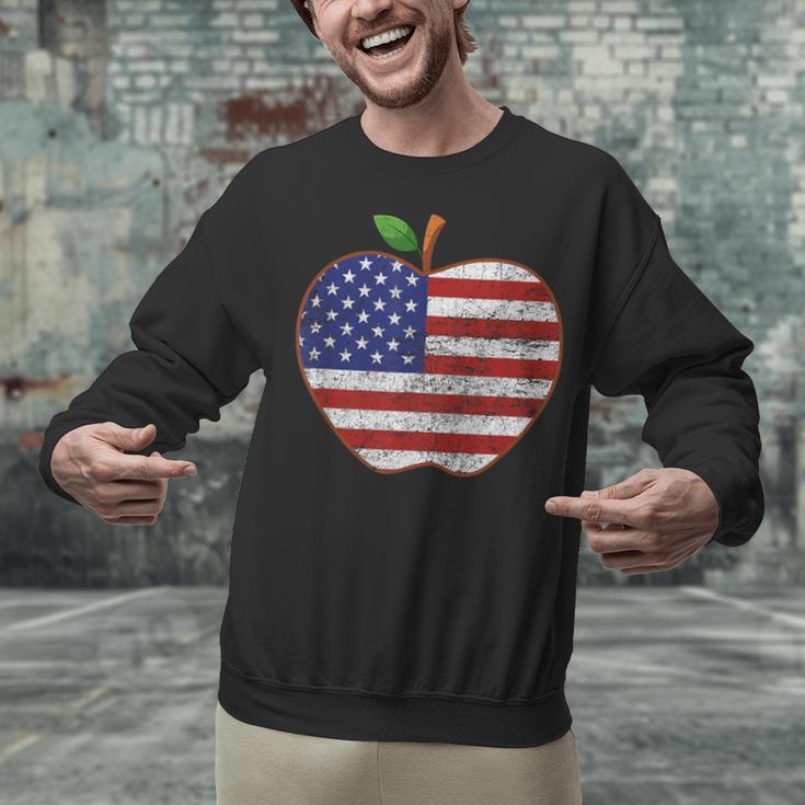 American Flag Teachers Students Apple 4th Of July Vintage Unisex Sweatshirt, gift for family, gift for coworker