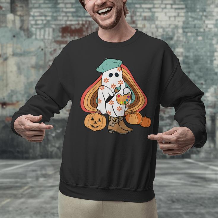 Art Teacher Painting Brushes Retro Pumpkin Ghost Artist Unisex Sweatshirt, gift for family, gift for coworker Art Teacher Painting Brushes Retro Pumpkin Ghost Artist Unisex Sweatshirt, gift for family, gift for coworker