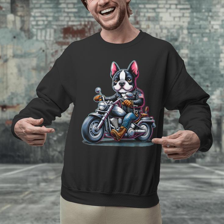 Biker Boston Terrier Dog Riding Motorbike Unisex Sweatshirt, Boston Terrier Riding Sweatshirts, gift for family, gift for coworker