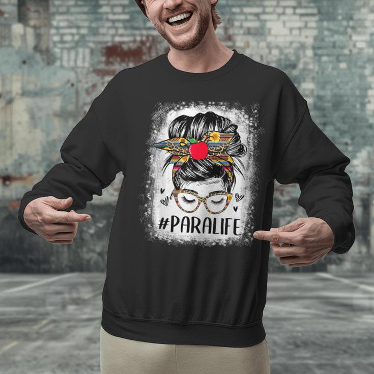 Bleached Teacher Para Life Paraprofessional Cute Messy Bun For Men Women Girls Kids Unisex Sweatshirt, gift for family, gift for coworker