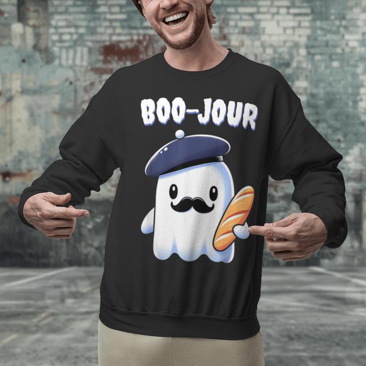 Boo Jour Ghost French Teacher Vintage Teacherlife Groovy Unisex Sweatshirt, Groovy Teacher Sweatshirts, gift for family, gift for coworker