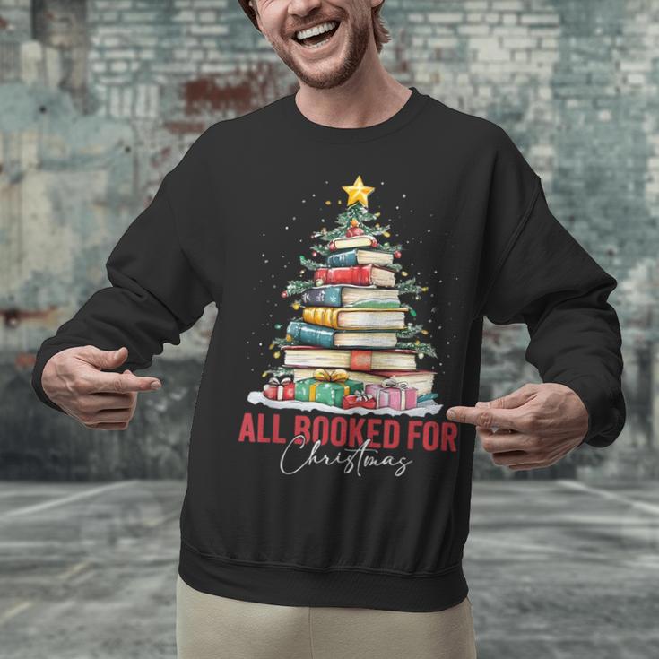 All Booked For Christmas Xmas Tree Teacher Holiday Pajamas Unisex Sweatshirt, gift for family, gift for coworker