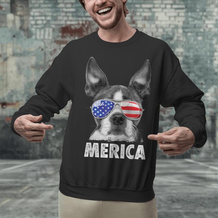 Boston Terrier 4th Of July Merica Men Women USA Flag Vintage Unisex Sweatshirt, Boston Terrier 4th Of July Sweatshirts, gift for family, gift for coworker