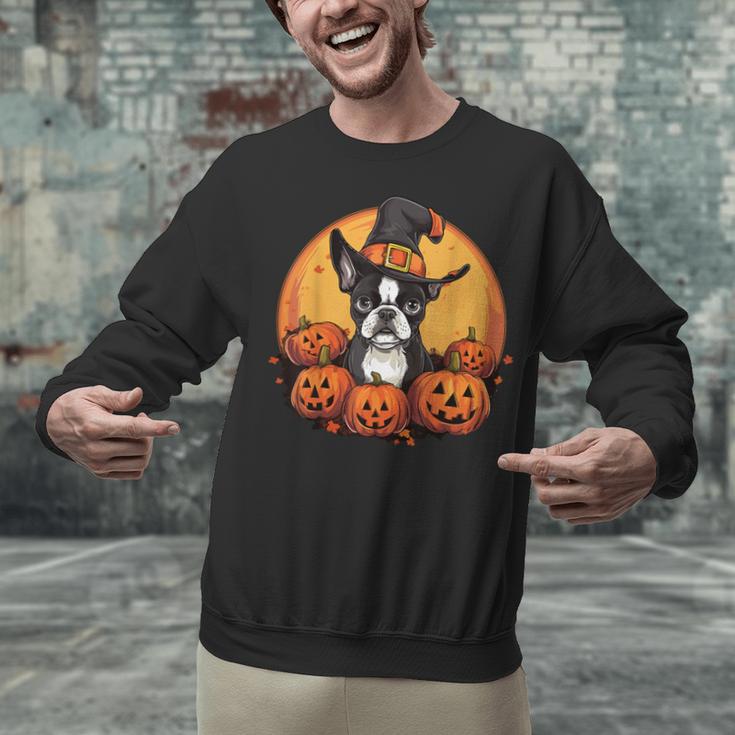 Boston Terrier Bostie Dog Breed Pet Halloween Pumpkins Unisex Sweatshirt, Boston Terrier Halloween Sweatshirts, gift for family, gift for coworker