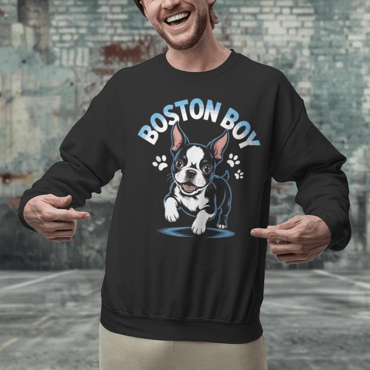 Boston Terrier Boy Cute Cartoon Dog Owner Pet Boston Terrier Unisex Sweatshirt, gift for family, gift for coworker