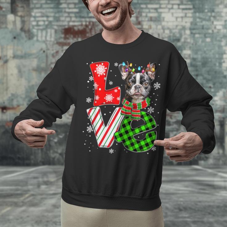 Boston Terrier Christmas Tree Lights Santa Dog Xmas For Men Women Kids Unisex Sweatshirt, Boston Terrier Christmas Sweatshirts, gift for family, gift for coworker