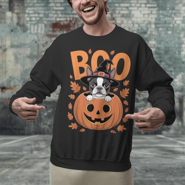 Boston Terrier Costume On Pumpkin Halloween Boston Terrier Unisex Sweatshirt, Boston Terrier Halloween Sweatshirts, gift for family, gift for coworker