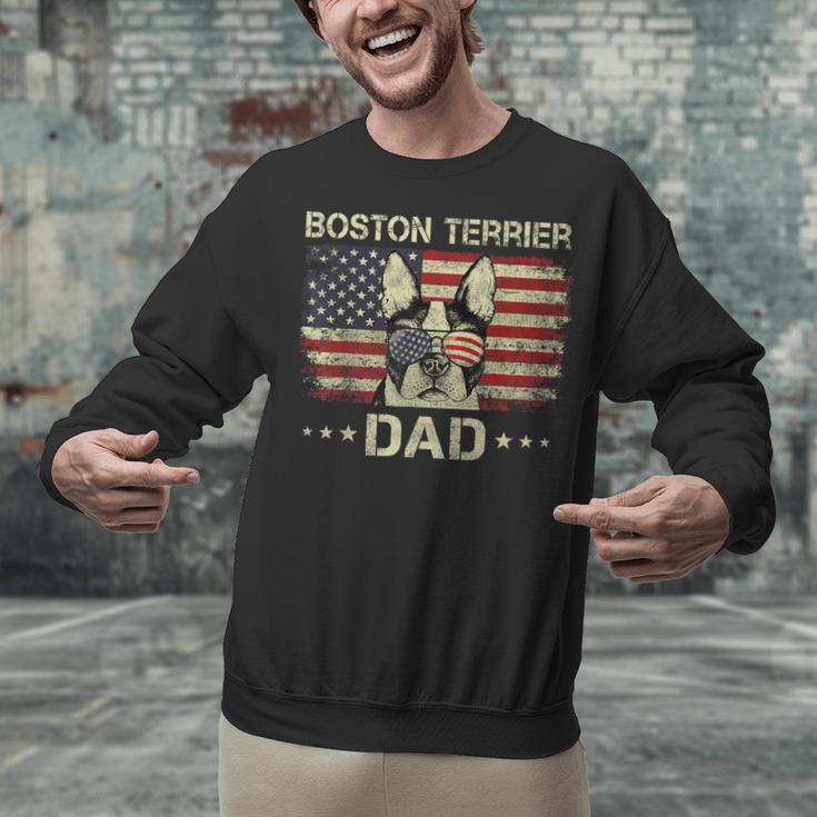 Boston Terrier Dad Dog Lovers American Flag 4th Of July For Women Men Unisex Sweatshirt, American Boston Terrier Sweatshirts, Boston Terrier Dad Sweatshirts, Boston Terrier 4th Of July Sweatshirts, gift for family, gift for coworker