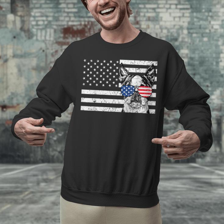 Boston Terrier Dog 4th Of July US American Flag Patriotic Unisex Sweatshirt, American Boston Terrier Sweatshirts, Patriotic Boston Terrier Sweatshirts, Boston Terrier 4th Of July Sweatshirts, gift for family, gift for coworker