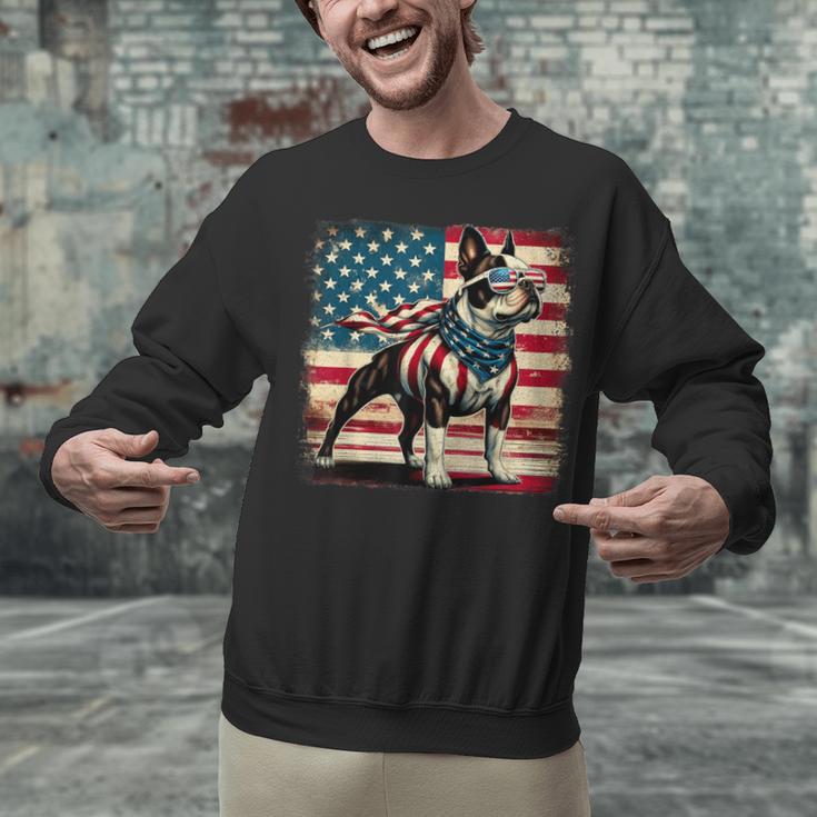 Boston Terrier Dog 4th Of July USA American Flag Patriotic Unisex Sweatshirt, American Boston Terrier Sweatshirts, Patriotic Boston Terrier Sweatshirts, Boston Terrier 4th Of July Sweatshirts, gift for family, gift for coworker