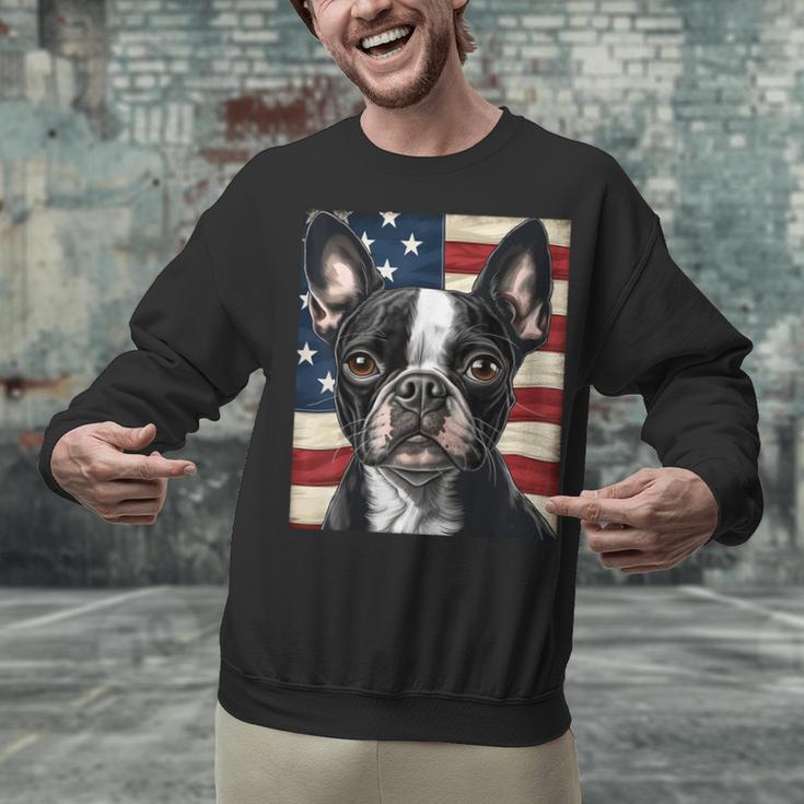 Boston Terrier Dog American Flag 4th Of July Patriotic Puppy Unisex Sweatshirt, American Boston Terrier Sweatshirts, Patriotic Boston Terrier Sweatshirts, Boston Terrier 4th Of July Sweatshirts, gift for family, gift for coworker