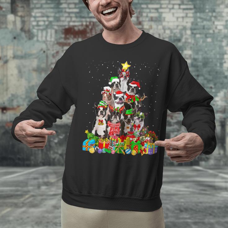 Boston Terrier Dog Christmas Tree Lights Xmas Pajama For Men Women Kids Unisex Sweatshirt, Boston Terrier Christmas Sweatshirts, gift for family, gift for coworker