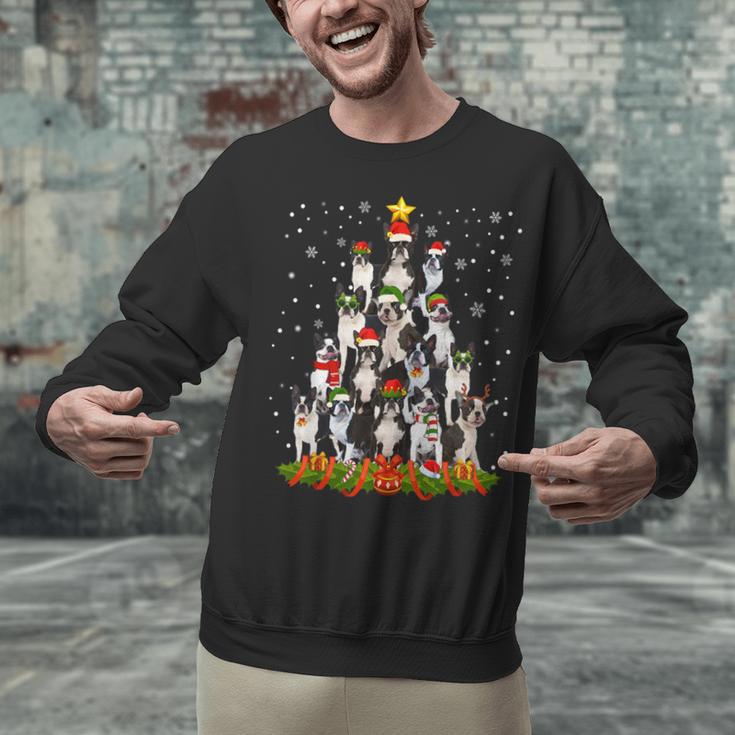 Boston Terrier Dog Christmas Tree Santa Hat Xmas Pajama Men Women Kids Unisex Sweatshirt, Boston Terrier Christmas Sweatshirts, gift for family, gift for coworker