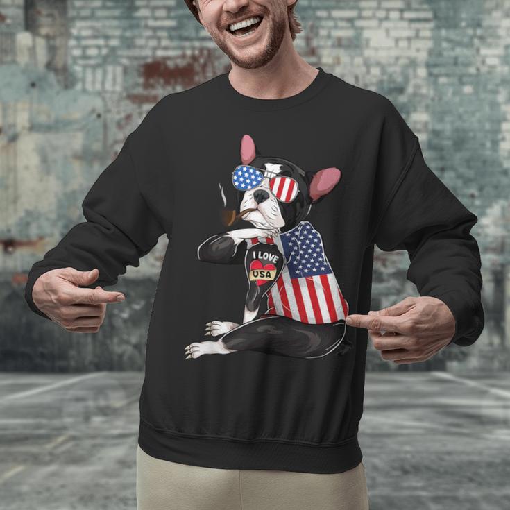 Boston Terrier Dog Merica 4th Of July Usa American Flag Men Unisex Sweatshirt, American Boston Terrier Sweatshirts, Boston Terrier 4th Of July Sweatshirts, gift for family, gift for coworker