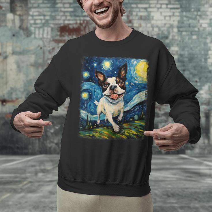 Boston Terrier Dog Starry Night Painting Unisex Sweatshirt, gift for family, gift for coworker