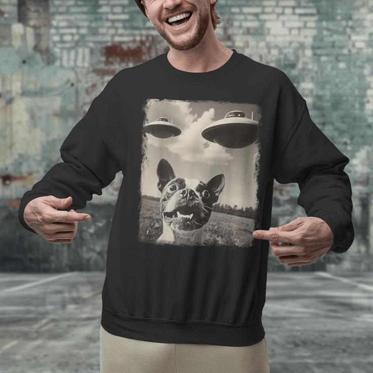 Boston Terrier Dog UFO Alien Extraterrestrial Selfie Unisex Sweatshirt, gift for family, gift for coworker