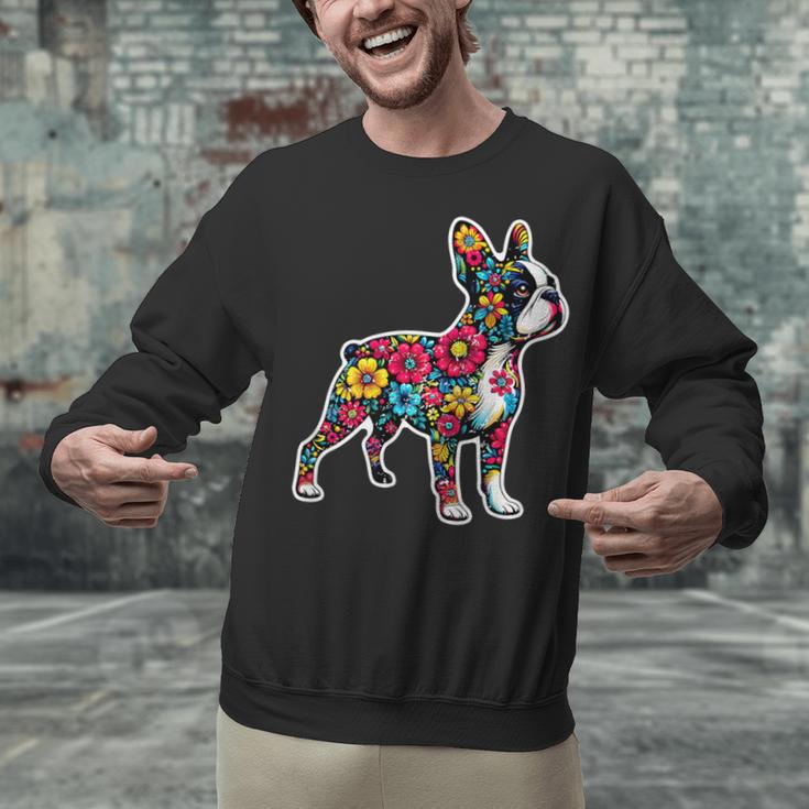 Boston Terrier Floral Vintage Dog Mom Distressed Men Women Kids Unisex Sweatshirt, Boston Terrier Mom Sweatshirts, gift for family, gift for coworker