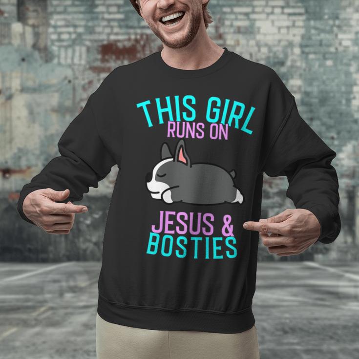 Boston Terrier This Girl Runs On Jesus And Boston Terriers Unisex Sweatshirt, gift for family, gift for coworker