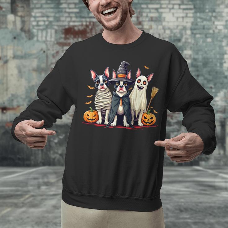 Boston Terrier Halloween Costume Mummy Witch Ghost Dog Lover For Men Women Kids Unisex Sweatshirt, Boston Terrier Ghost Sweatshirts, Boston Terrier Halloween Sweatshirts, gift for family, gift for coworker