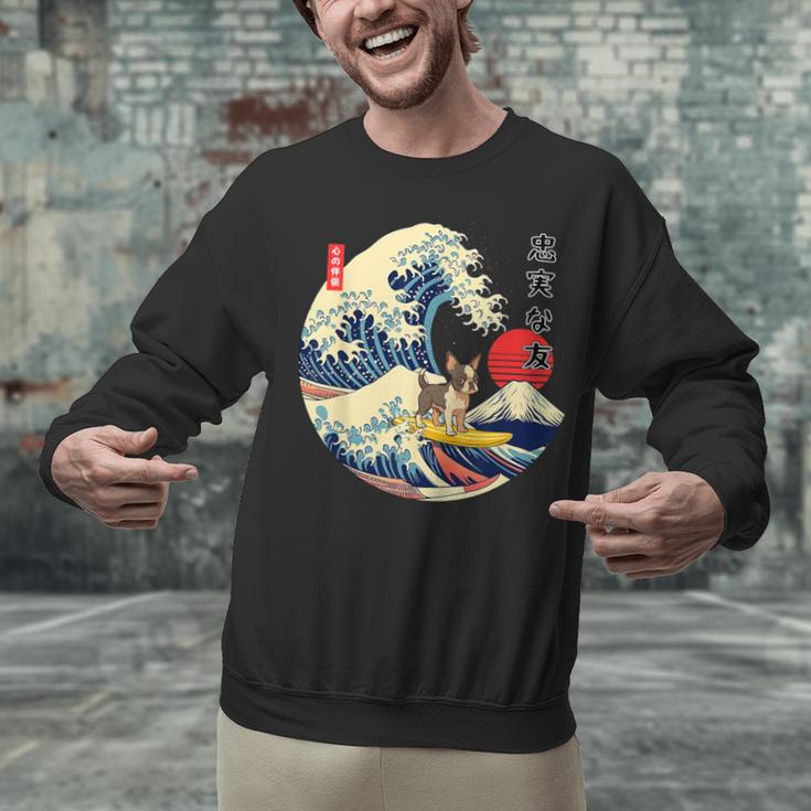 Boston Terrier Japanese Kanagawa Wave Surf Loyal Dog Men Women Kids Unisex Sweatshirt, gift for family, gift for coworker