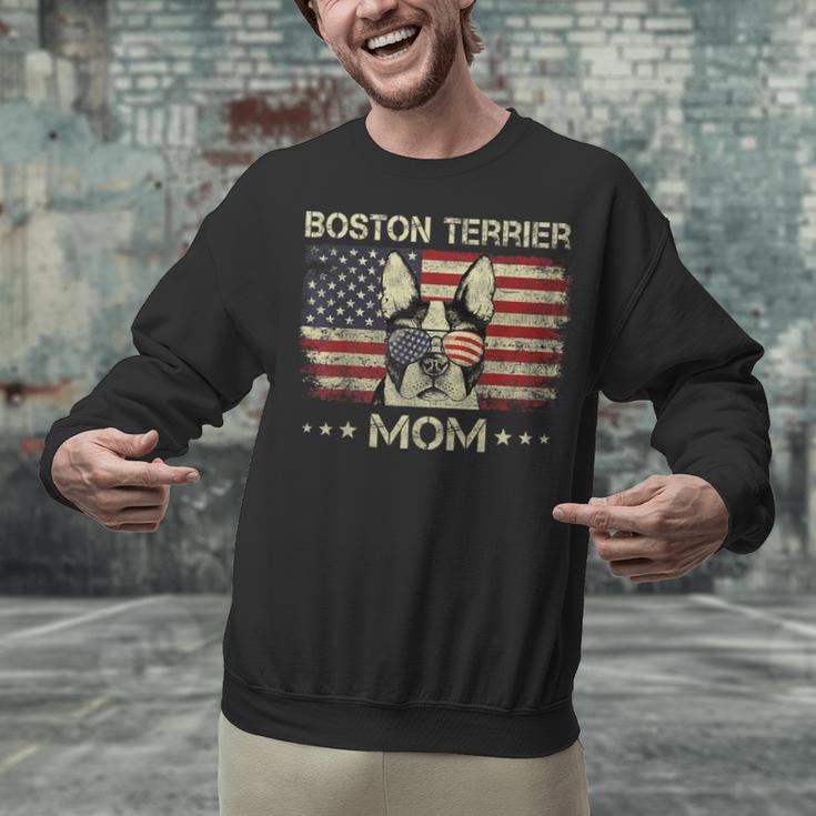 Boston Terrier Mom Dog Lovers American Flag 4th Of July Unisex Sweatshirt, Boston Terrier Mom Sweatshirts, American Boston Terrier Sweatshirts, Boston Terrier 4th Of July Sweatshirts, gift for family, gift for coworker