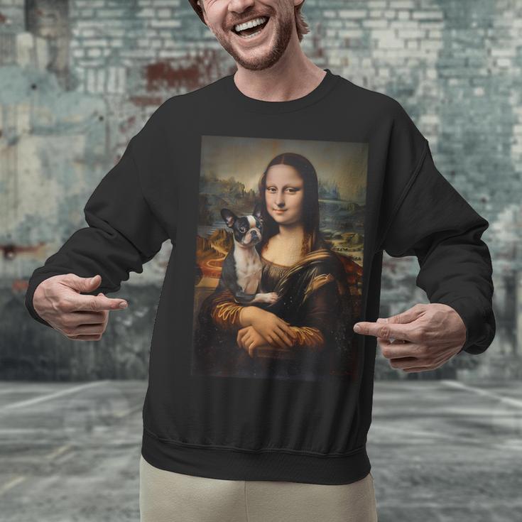 Boston Terrier Mona Lisa Painting Art Dog Mom Dad For Men Women Kids Unisex Sweatshirt, Boston Terrier Mom Sweatshirts, Boston Terrier Dad Sweatshirts, gift for family, gift for coworker