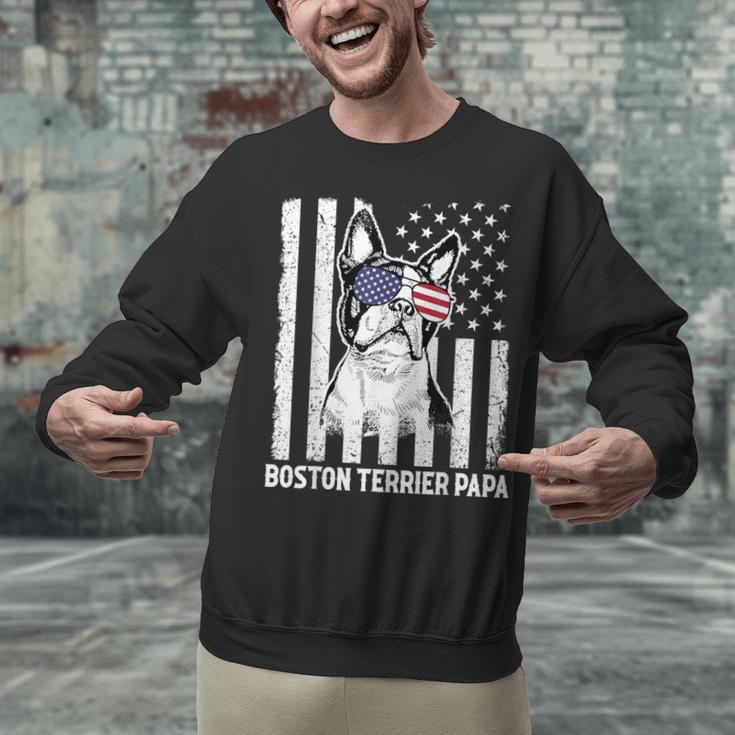 Boston Terrier Papa Cool Dog Lover USA American Flag Men Women Unisex Sweatshirt, American Boston Terrier Sweatshirts, gift for family, gift for coworker