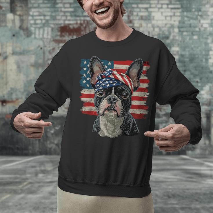Boston Terrier Patriotic 4th Of July USA American Flag Unisex Sweatshirt, American Boston Terrier Sweatshirts, Patriotic Boston Terrier Sweatshirts, Boston Terrier 4th Of July Sweatshirts, gift for family, gift for coworker