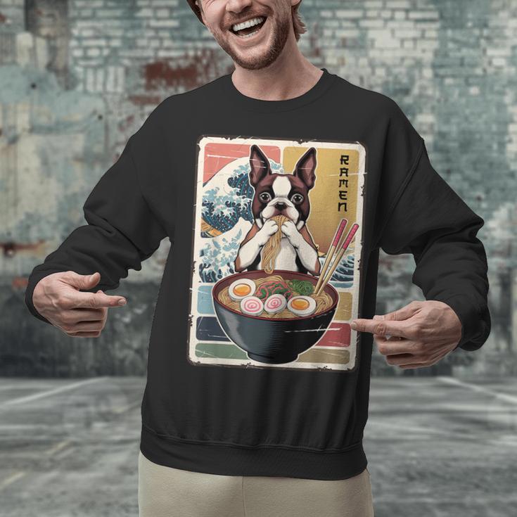Boston Terrier Ramen Noodles Japanese Art Retro Ocean Waves Unisex Sweatshirt, gift for family, gift for coworker